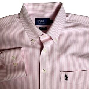 Polo Ralph Lauren Men's Large Pink White Stripe Button Down Shirt Long Sleeve
